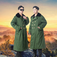 Chaud extérieur longs manteaux veste chinois classique armée vert pardessus hommes hiver chaud col de fourrure Trench manteau survêtement