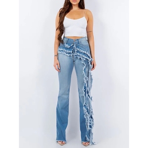 Pantalones vaqueros elásticos de mujer con tirantes largos, lavados y desgastados, estilo urbano, de moda, ¡gran oferta! - Product Image 3