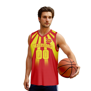 قمصان كرة سلة مخصصة بنمط العلم باللونين الأحمر والأصفر، مطبوعة بالتسامي، قابلة للتنفس، مضادة للبكتيريا، سريعة الجفاف، متوفرة بمقاسات كبيرة - Product Image 4