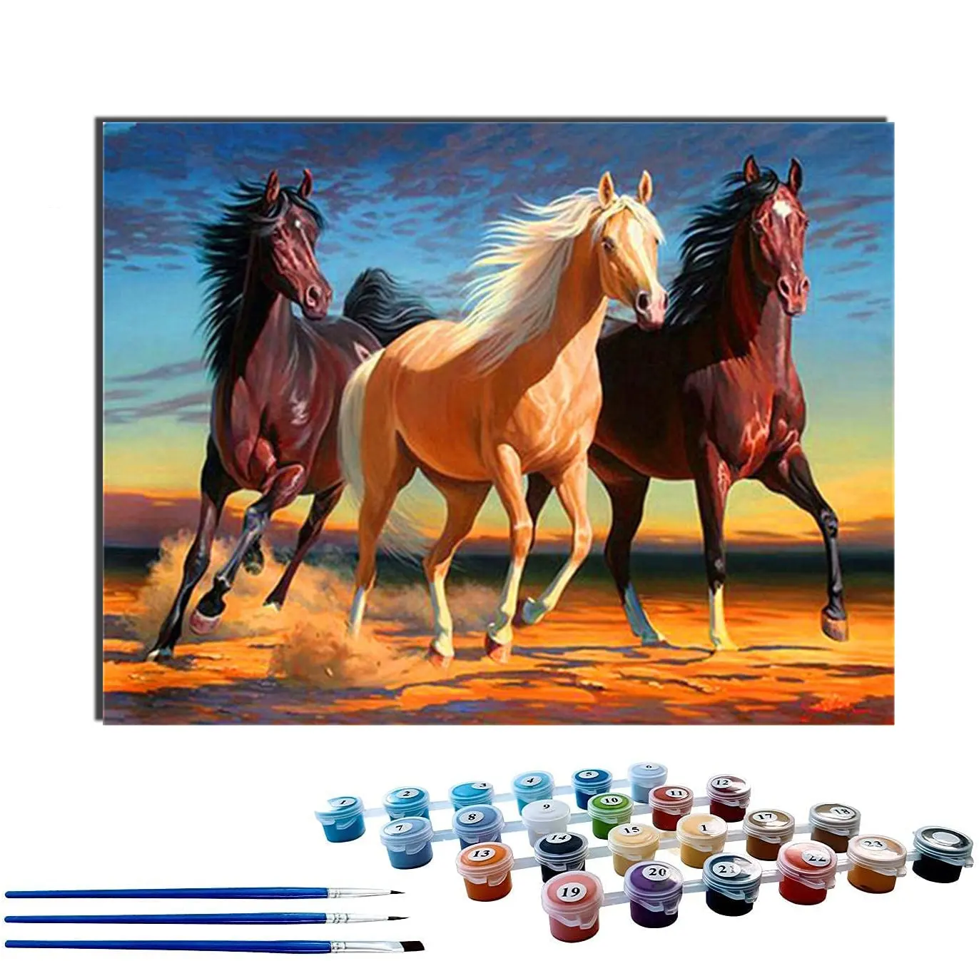 16x20 pouces maison décoration murale peinture par numéros Kits chevaux galopant acrylique bricolage peinture toile peinture ensemble pour enfants