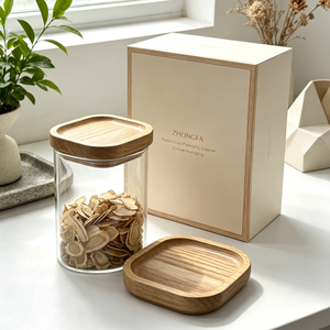 Frasco de Vidrio Alemán de Calidad Resistente al Calor para Almacenamiento de Alimentos con Tapa Redonda Cuadrada de Madera de Acacia, Recipiente Hermético para Cocina - Product Image 3