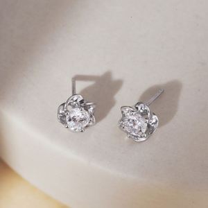 Dylam Trendy <b>Fine</b> Jewelry Designer Rhodium Plated S925 Silver Hypoallergenic Flower 5A Zirconia Diamond Sakura <b>Stud</b> <b>Earrings</b> - Product Image 5