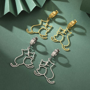 Myshape anting-anting Juntai liontin anjing dan kucing wanita anting-anting baja tahan karat hewan berongga indah hadiah perhiasan kekasih hewan peliharaan grosir - Product Image 6