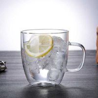 Mug à café en verre borosilicate à double paroi avec poignée, compatible micro-ondes, sans BPA