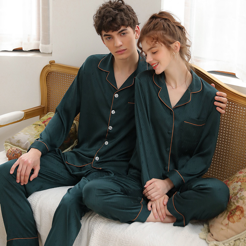 KKVVSS 21089 couple pajamas female spring autumn large size summer ice silk new suit long-sleeved casual home clothing