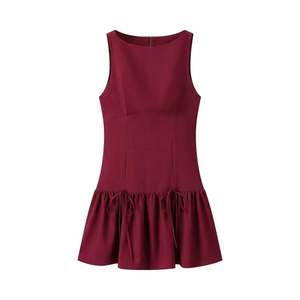 Nouvelle jupe courte plissée pour femmes Mode d'été Col rond Sans manches Jupe courte à nœud - Product Image 3