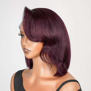 วิกผมมนุษย์100% สำหรับผู้หญิงผมบ๊อบตรงสีเบอร์กันดีสีดำไม่มีกาว99J เข้มมีสไตล์ - Product Image 2