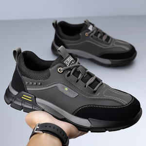 Chaussures de randonnée pour hommes, jaunes et noires, à lacets, talon bas, amorties, respirantes, décontractées, pour l'extérieur et le travail, collection à semelle épaisse - Product Image 3