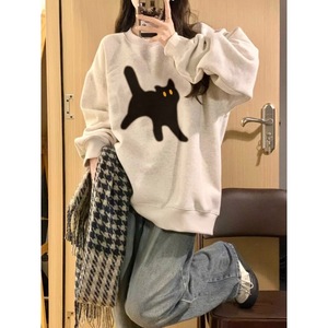เสื้อสเวตเชิ้ตครอปลำลองสำหรับผู้หญิง พิมพ์ลาย ผ้าสแปนเด็กซ์/คอตตอน ด็อบบี้ ระบายอากาศได้ดี เหมาะสำหรับฤดูใบไม้ร่วง - Product Image 3