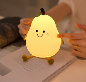 Pear Silicone Night <b>Light</b> USB Rechargeable LED Kids Bedside Lamp Tap Control Color Changing Nursery Lamp with 30/60 Min <b>Timer</b> - Product Image 1