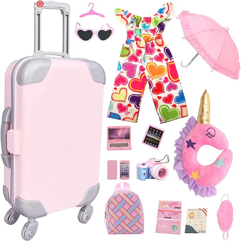 Best seller bambole americane da 18 pollici bagagli da viaggio per ragazze accessori per vestiti da gioco articoli multipli set di valigie per bambole