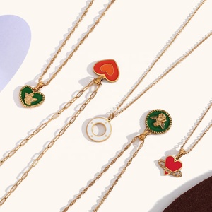 Dingran all'ingrosso basso MOQ smalto cuore ciondolo a forma di farfalla Neckalaes Set gioielli impermeabili in acciaio inossidabile - Product Image 3