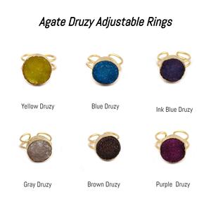 Bague Druzy violette faite à la main plaqué or bijoux en pierres précieuses réglables forme ronde bague de créateur confortable cadeau pour elle - Product Image 2