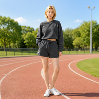 Ensemble de détente 2 pièces AQTQ éco-responsable pour femme – Sweat-shirt court à col rond léger et short de couleur unie pour tenue décontractée