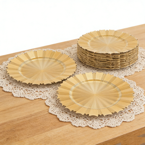 Assiettes de présentation en plastique décoratives pour mariage, 13 pouces, motif récif doré, en acrylique, pour la mise en table, assiettes de dîner - Product Image 1
