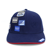 Casquette Snapback marine multi-appliques, avec bordure rouge et visière incurvée, logo en relief, pour le hip-hop, la rue et le quotidien