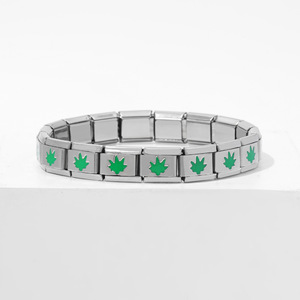 Estilo de moda, gran oferta, abalorios italianos chapados en oro DIY, pulsera de acero inoxidable de una sola pieza, corazón, doble piedra preciosa de melocotón para mujer - Product Image 3