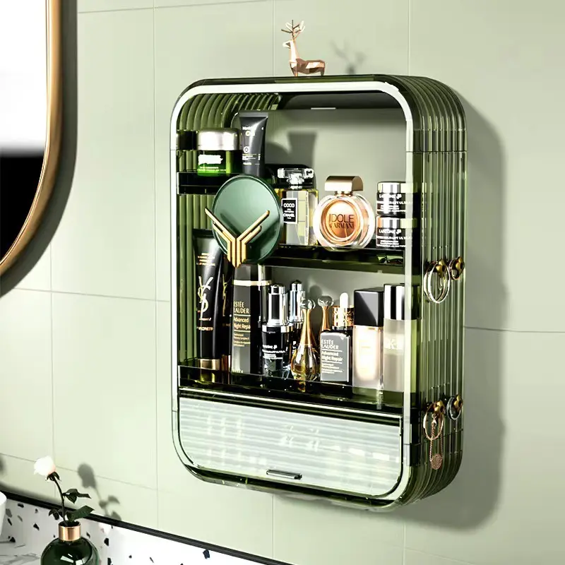Light luxury bathroom home cosmetic shelf Japanese-style non-perforated storage storage rack wall mounted storage shelf