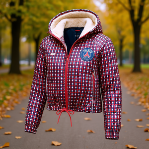 Blouson Bomber matelassé à carreaux pour femme Jordan, à capuche, doublé de fourrure, en Spandex, manches courtes, fermeture éclair sur le devant, avec logo MSS-DC0447657 - Product Image 2