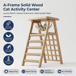 Meuble pour <span class=keywords><strong>chat</strong></span> en bois de pin de qualité supérieure, arbre à <span class=keywords><strong>chat</strong></span> robuste en forme de A avec plusieurs niveaux de perchoirs et poteau à gratter, OEM/ODM disponible - Product Image 1