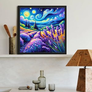 <span class=keywords><strong>Peinture</strong></span> Diamant 5D Personnalisable 40x40cm Nuit Étoilée Champ de Lavande Perles Rondes Décoration Murale DIY Cadeau Artistique pour la Maison et le Salon - Product Image 6