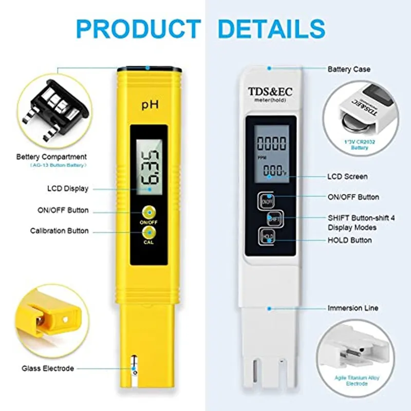 Tester di qualità dell'acqua 2024 Tds ph tester di conducibilità pH TDS EC TEMP meter pen tester digitale