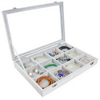 Boîte à bijoux en velours de qualité supérieure avec couvercle en verre, 12, 24 ou 30 compartiments, organiseur de bijoux haut de gamme pour les marques en ligne professionnelles