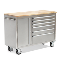 Promotion : Chariot à outils robuste en acier inoxydable de 48 pouces avec 6 tiroirs, dessus en bois et roues