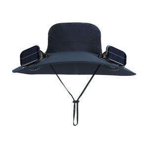 可充电尼龙宽边休闲钓鱼帽野营太阳扇帽子，带2个太阳能盆防紫外线男女旅行 - Product Image 2