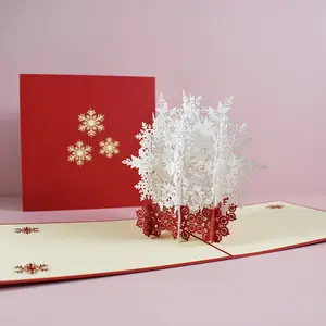 Personalizado su logotipo 3D Pop-up Tree Feliz Navidad Feliz Año Nuevo suministros de tarjetas de felicitación hechas a mano