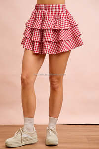 Minifalda a cuadros <span class=keywords><strong>roja</strong></span> y <span class=keywords><strong>blanca</strong></span> <span class=keywords><strong>con</strong></span> volantes y capas para mujer, talla grande, cintura alta, informal, para verano - Product Image 5