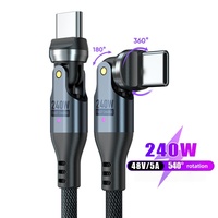 Cable de Datos y Carga Tipo-C a Tipo-C de 240W, Doble Curvatura de 180 y 540 Grados, Carga Súper Rápida de 5A, Cable de Datos Trenzado Giratorio
