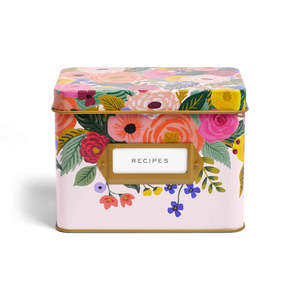 Custom print recipe tin box with card holder and with lid 161x112x121mm