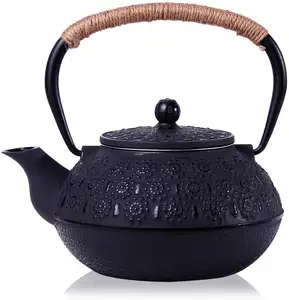 Chaleira de ferro fundido, artesanato de esmalte, chaleira de chá de ferro fundido japonesa com filtro de infusor de aço inoxidável, interior revestido com esmalte