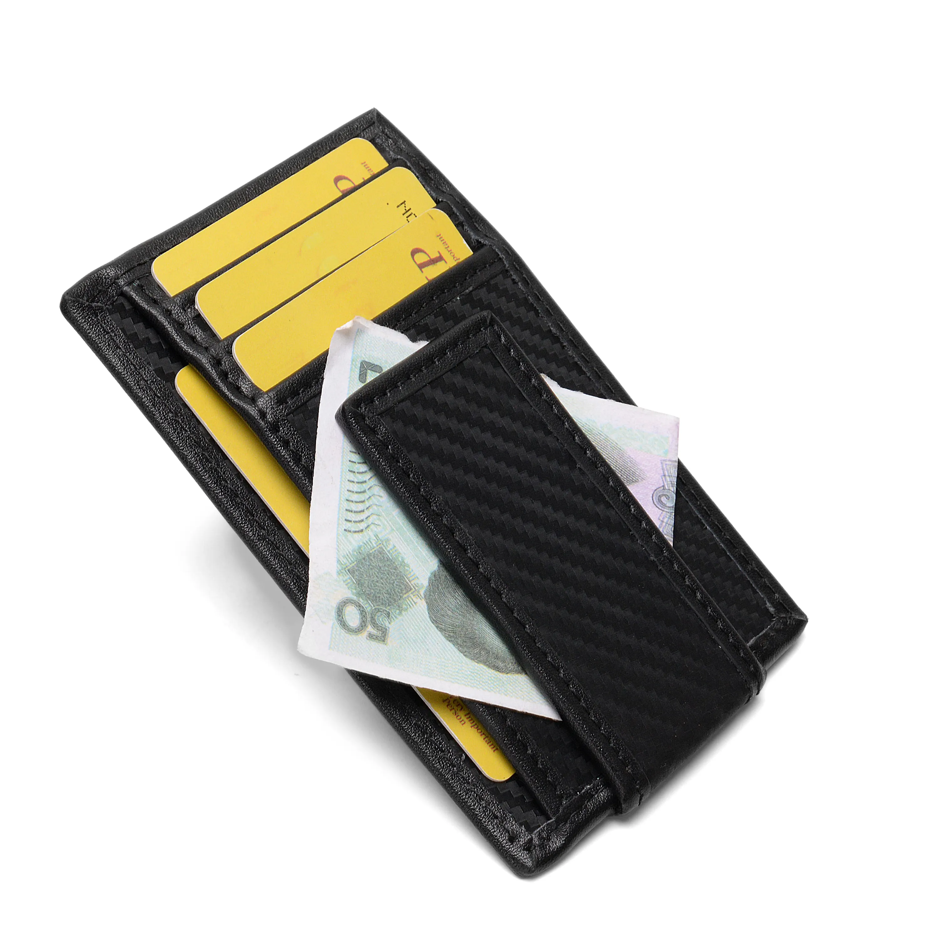 Vente chaude Ultra-mince RFID véritable fibre de carbone porte-carte portefeuille minimaliste en aluminium pince à billets pour hommes PU matériel sac à main
