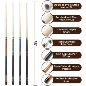 Taco de billar de alta calidad de 58 pulgadas al por mayor con eje de arce canadiense, junta de acero inoxidable y <span class=keywords><strong>punta</strong></span> de 13 mm para el hogar, club o bar. - Product Image 2