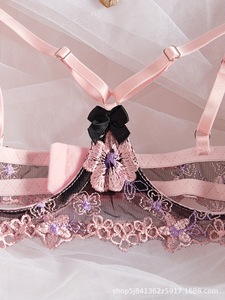 High Quality Sexy Underwear Set Hollow French Floral Embroidery Underwire Two-Piece Set - Product Image 6