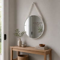 Miroir mural rond en verre de style nordique moderne de luxe avec cadre en métal et sangle en cuir (tailles 50-80 cm)