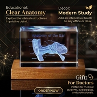 Sinyore Nuovo Cubo di Cristallo K9 Inciso al Laser 3D, Blocco di Vetro Inciso con Struttura Cerebrale e Cardiaca, Base Luminosa, Ornamento Religioso a Cartone Animato