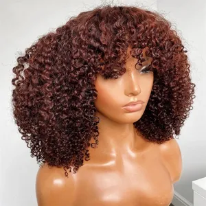 Deep Curly Wig With Bangs Human Hair Wigs Brazilian Remy Curly Chocolate Colored Full Machine Made