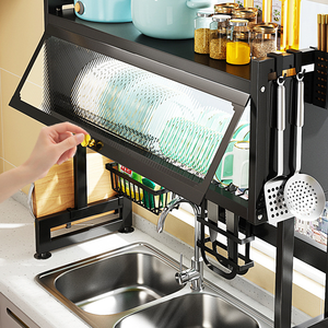 Estante de almacenamiento para fregadero de puerta de armario, almacenamiento de platos de encimera con cocina, estante multifuncional para lavar platos, escurridor de platos - Product Image 6