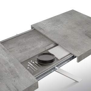 Extendable <b>Table</b> Cement Gray Melamine <b>Top</b> Iron Base 160x90 Internal Use - Product Image 3