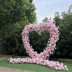 도매 신상품 우아한 모던 실크 인조 장미 하트 모양 꽃 아치 스탠드 2m 웨딩 무대 배경 장식 - Product Image 3
