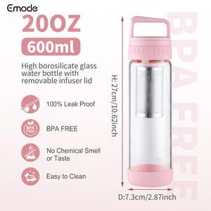 Emode 2025 New Arrive Bouteille de thé en verre borosilicaté portable de 20oz avec infuseur et poignée - Product Image 4