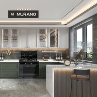 Armoires de cuisine françaises bicolores personnalisées avec éclairage LED, armoire en verre avec îlot de cuisine, armoires de cuisine modulaires