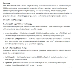 แผงโซลาร์เซลล์ <span class=keywords><strong>Jinko</strong></span> Tiger Neo Industrial Commercial TOPCON N Type Bifacial Double Glass Monocrystalline 575 วัตต์ 580 วัตต์ 590 วัตต์ 600 วัตต์ - Product Image 3
