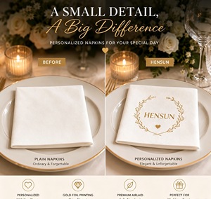 Serviettes en papier Airlaid personnalisées Hensun, logo personnalisé, impression dorée, serviettes jetables pour mariage, fête, faible MOQ, restaurant, café, table - Product Image 4