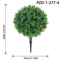 En gros, Arbre topiaire artificiel en plastique en forme de boule, avec baies rouges et tronc vert, à piquet de sol, pour aménagement extérieur, jardin, paysage, mariage, Noël