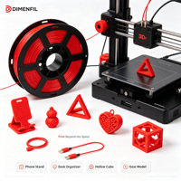 Filamen DIMENFIL PLA Basic Merah Cina 1.75mm 1KG 200C Anti Melengkung Bahan Cetak 3D FDM Merah Klasik Merah Meriah Produk Terlaris