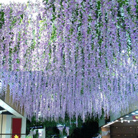 Vente en gros de fleurs suspendues artificielles de glycine rose fleurs blanches mur pour la décoration mariage fleurs artificielles Real Touch
